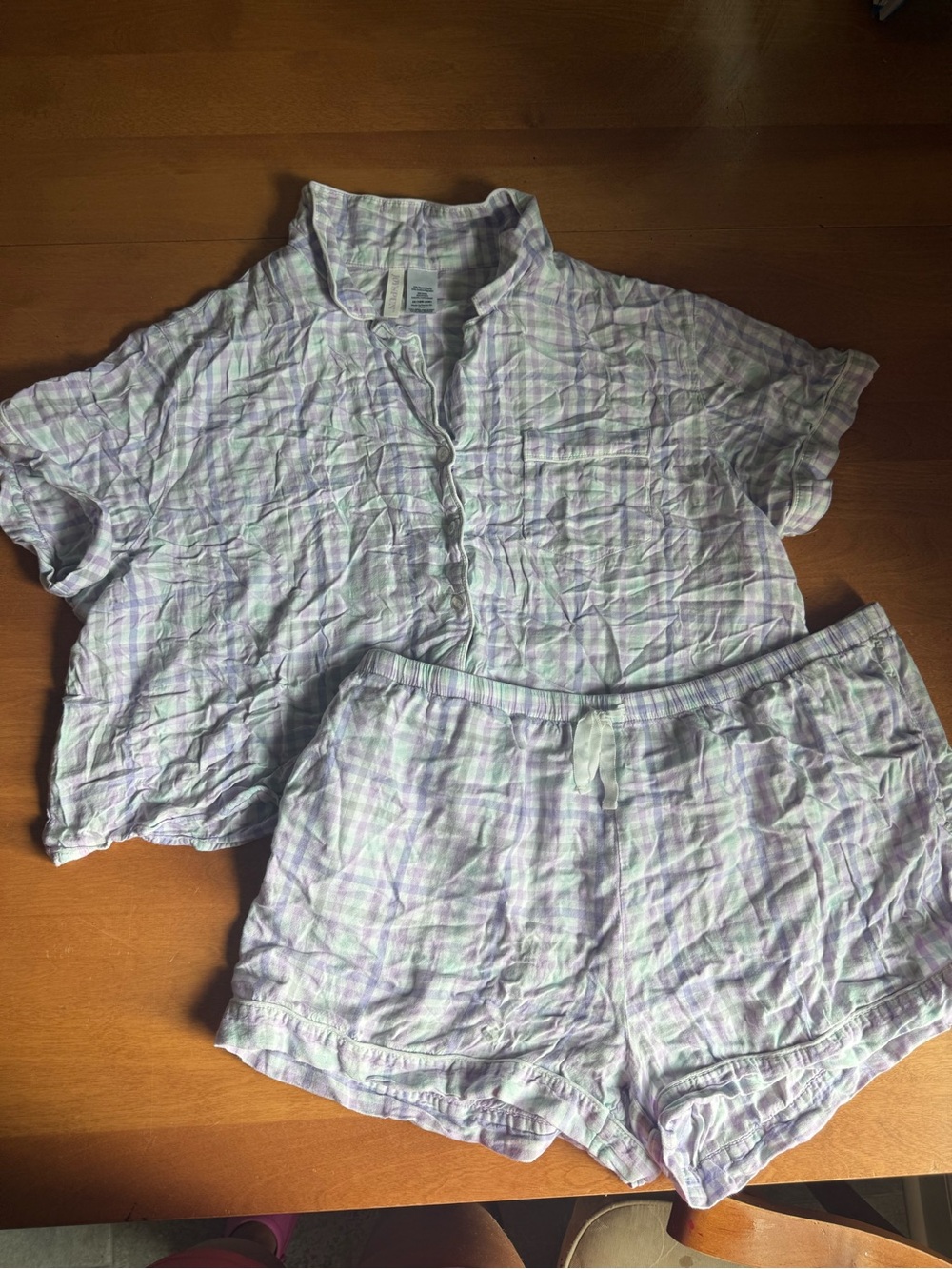 Joyspun Pastel Plaid Button-Up Top in Lavender and Mint